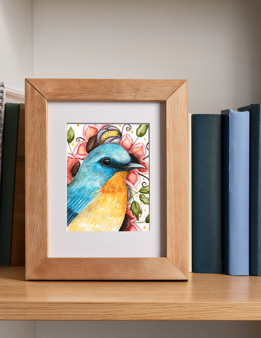 Eastern Blue Bird Watercolor Painting