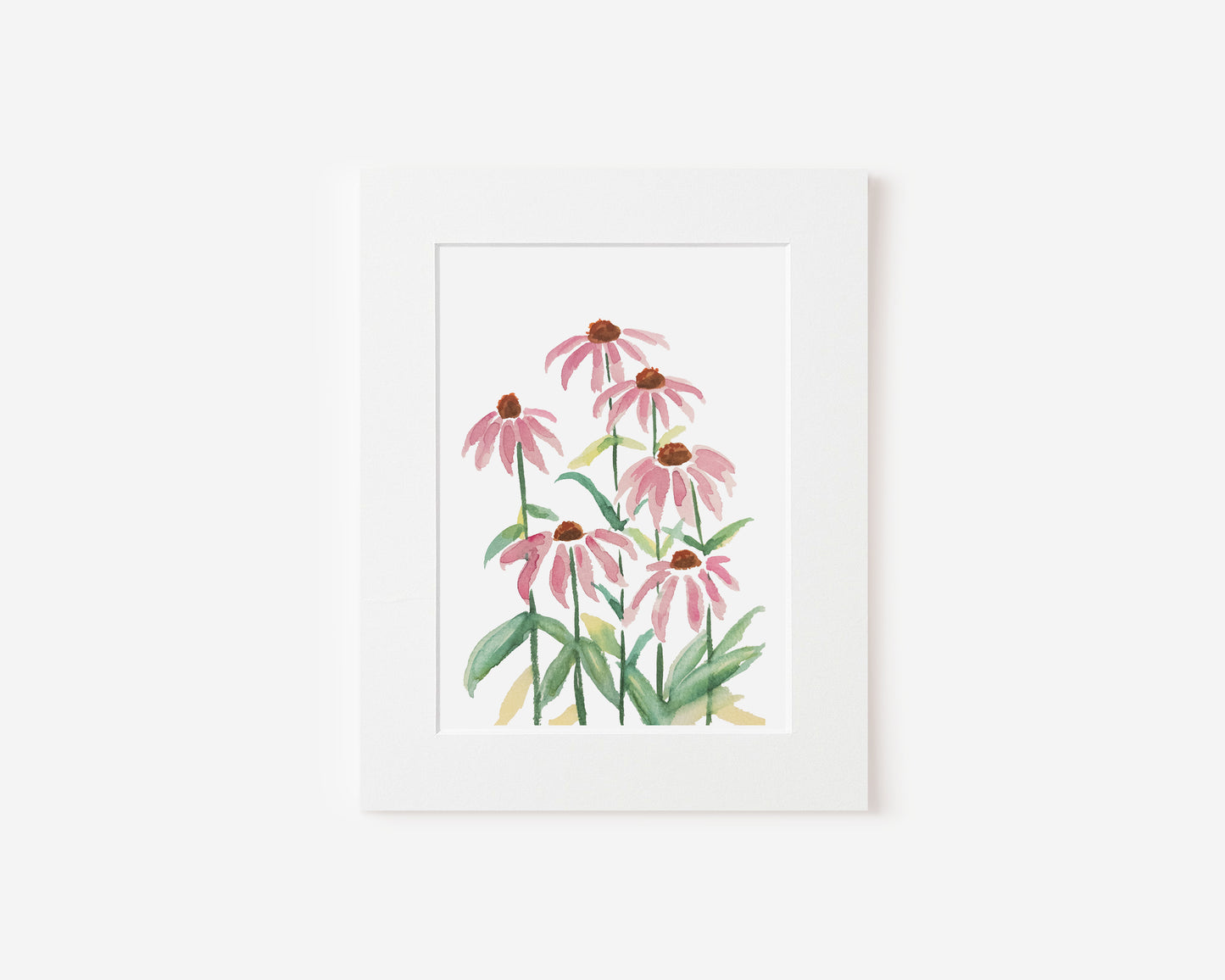 Purple Coneflowers in Watercolor 5x7 Matted Print