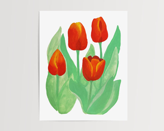 Red Ardem Tulip in Gouache 8x10 Print