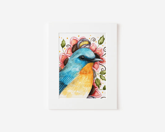 Eastern Blue Bird Watercolor Painting 5x7 Print
