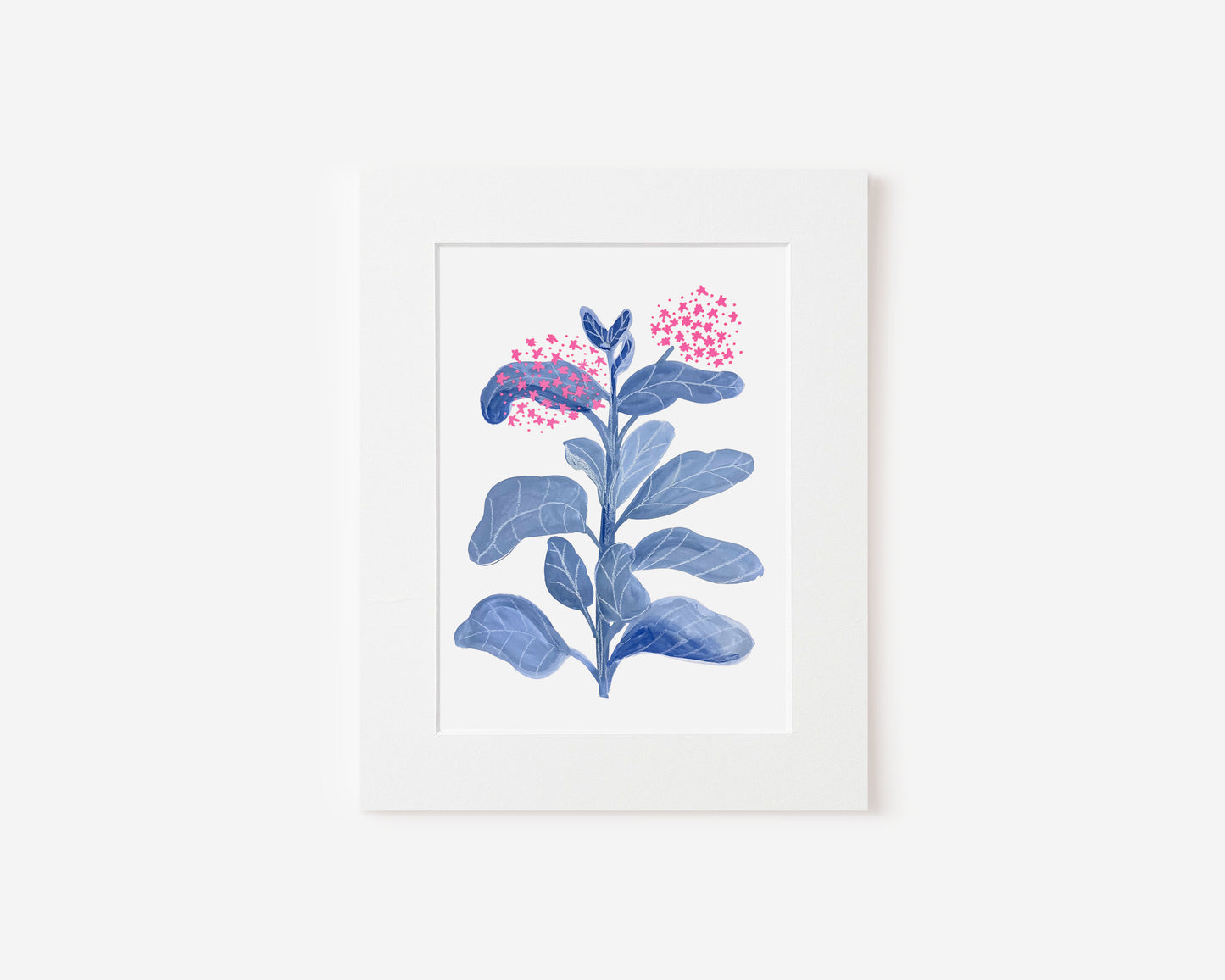 Milkweed Painting in Blue and Pink 5x7 Matted Print