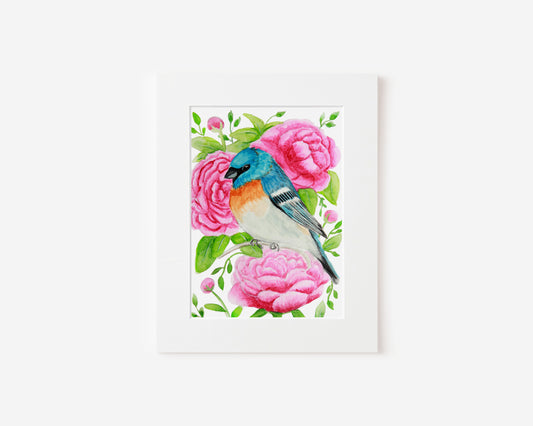 Lazuli Bunting Bird Watercolor Painting 5x7 Print