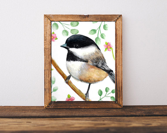Chickadee Bird Watercolor Painting