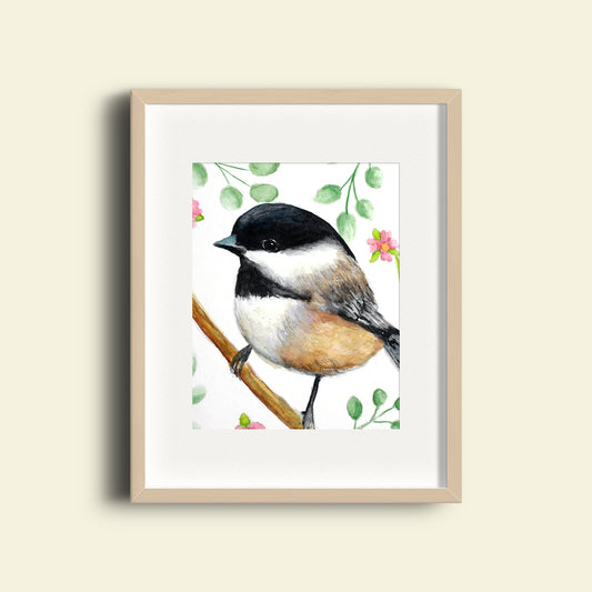 Chickadee Bird Watercolor Painting