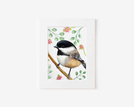 Chickadee Bird Watercolor Painting 5x7 Print