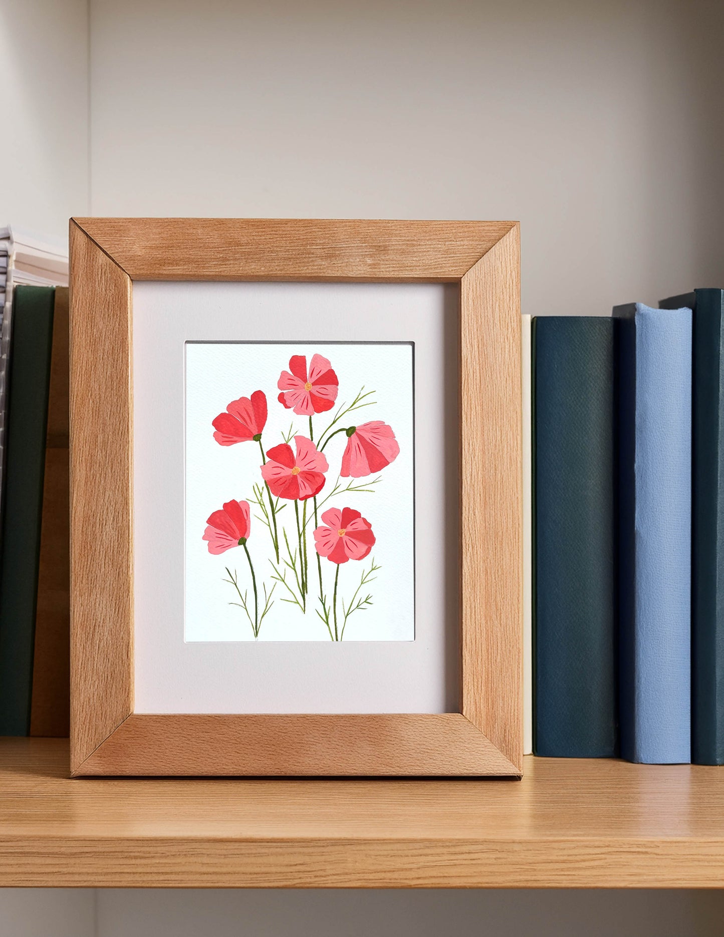 Pink Cosmos Flowers Simplified in Gouache