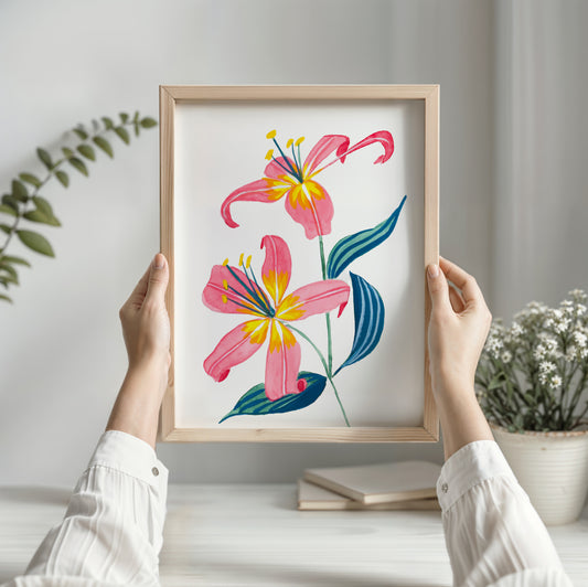 Pink Day Lilies in Gouache