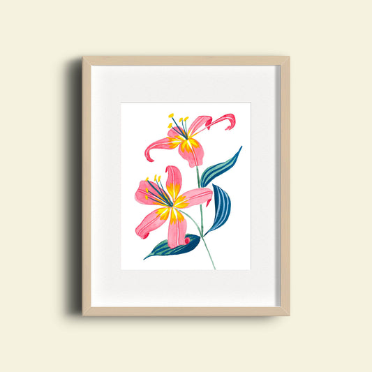 Pink Day Lilies in Gouache