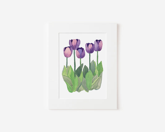 Purple Prince Tulips Watercolor and Gouache