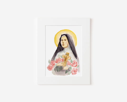 Saint Therese of Lisieux Painting in Watercolor 5x7 Matted Print