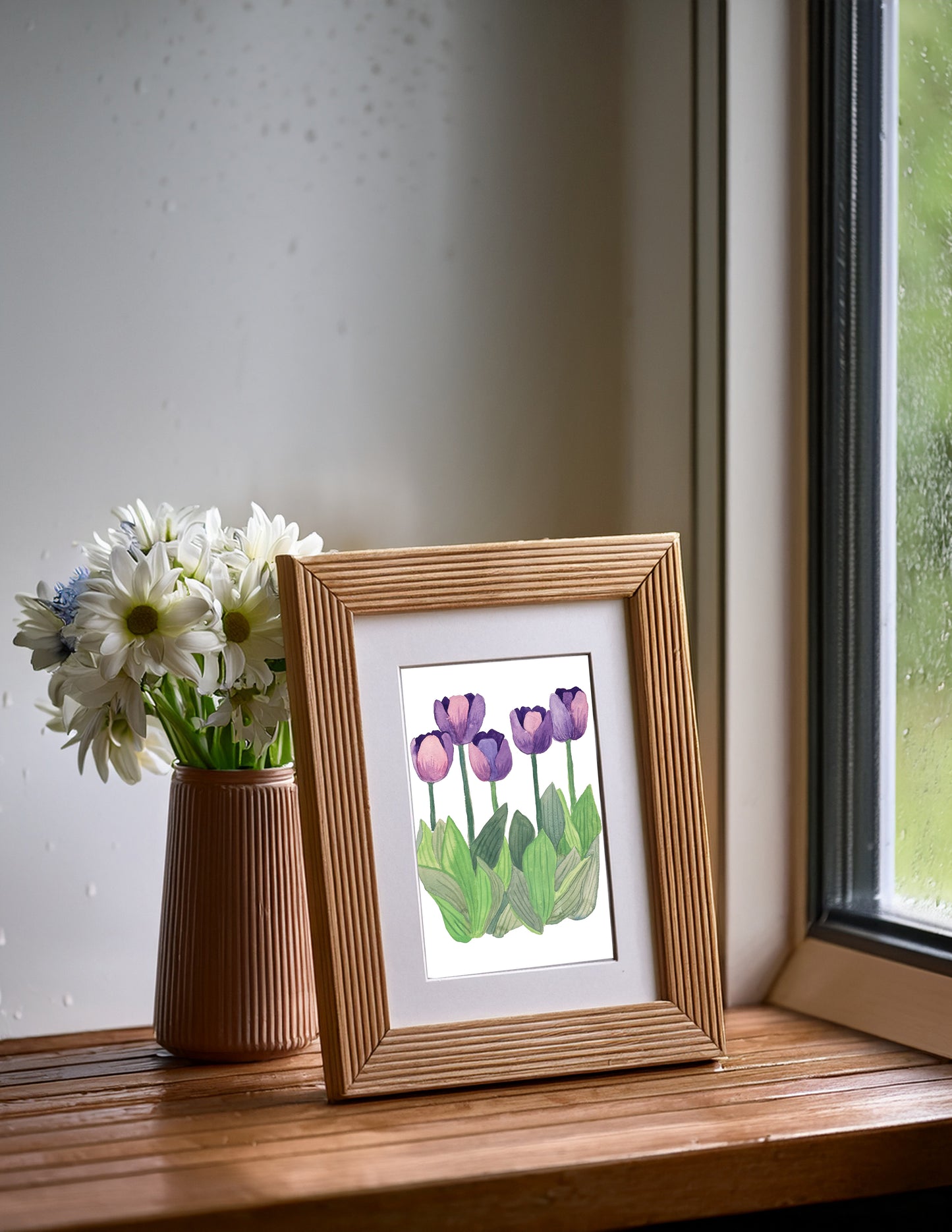 Purple Tulips Watercolor and Gouache