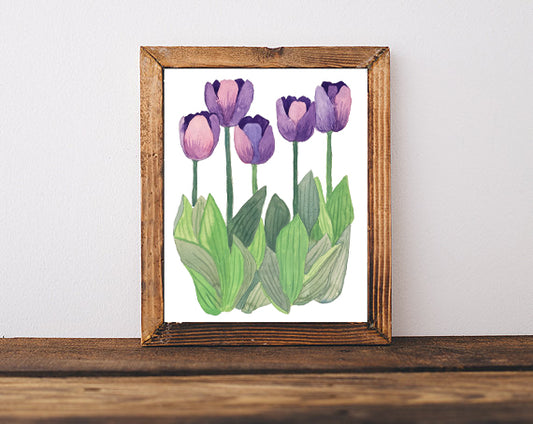 Purple Tulips Watercolor and Gouache