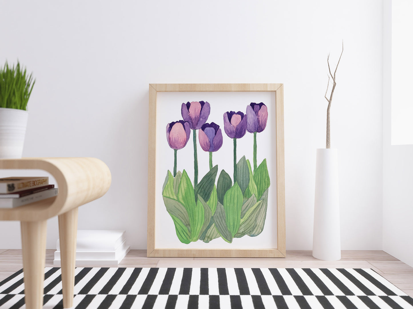 Purple Tulips Watercolor and Gouache